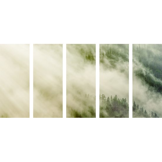5-dielny obraz les zahalený do hmly