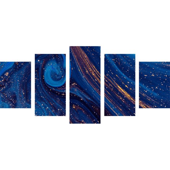 5-dielny obraz abstrakcia v modro zlatých farbách