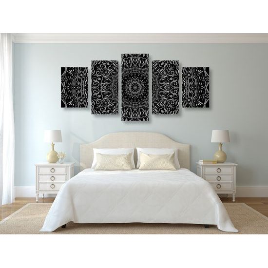 5-dielny obraz ukľudnujúca Mandala v čiernobielom prevedení