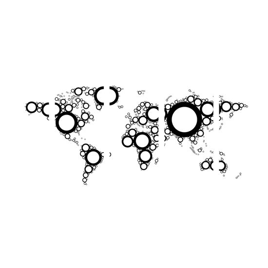 5-dielny obraz mapa sveta tvorená kružnicami
