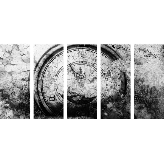 5-dielny obraz historické stopky v čiernobielom prevedení