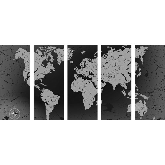 5-dielny obraz vintage mapa v čiernobielom prevedení