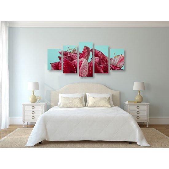 5-dielny obraz jedinečné kvety na tyrkysovom pozadí