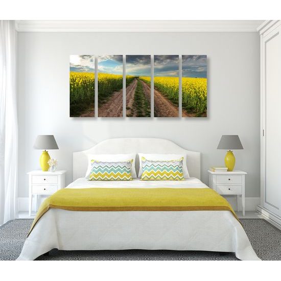 5-dielny obraz cesta v strede poľa