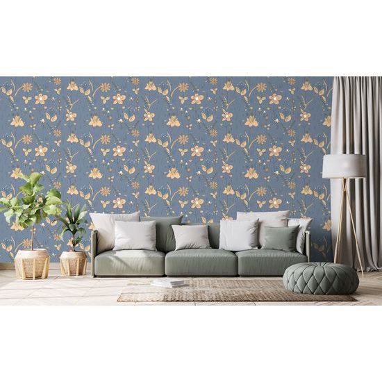 Tapeta maľované kvety v modrom prevedení