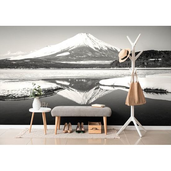 Samolepiaca fototapeta posvätná hora Fuji v čiernobielom prevedení