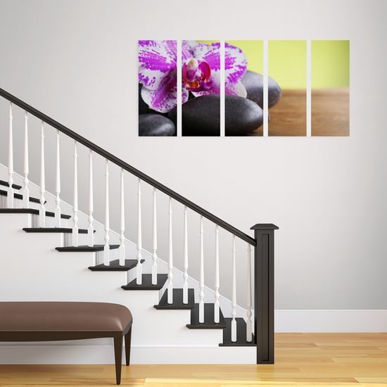 5-dielny obraz zaujímavo sfarbená orchidea a Zen kamene