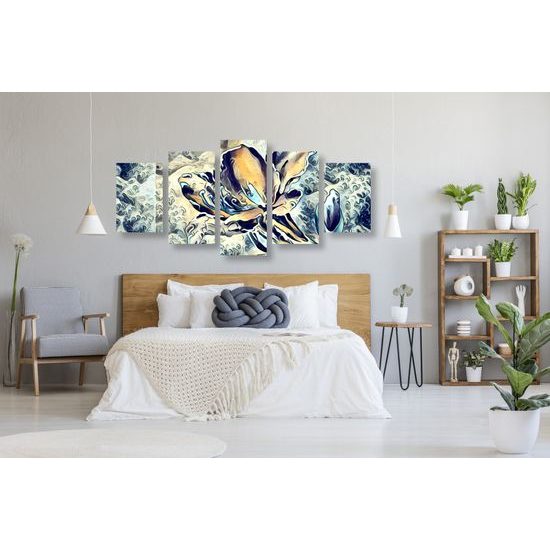 5-dielny obraz surrealistický kvet