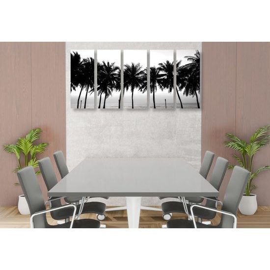 5-dielny obraz čiernobiely západ slnka v tropickom raji