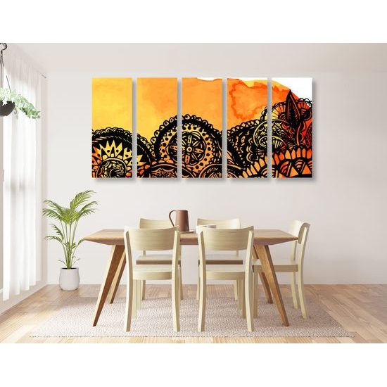 5-dielny obraz zaujímavá oranžová Mandala