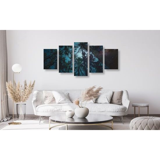 5-dielny obraz obloha medzi korunami stromov