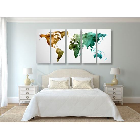 5-dielny obraz pestrofarebná mapa sveta tvorená polygónmi