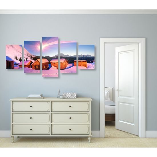 5-dielny obraz dedinka pod snehovou nadielkou