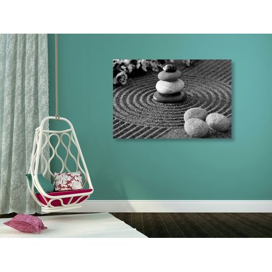 Obraz ukľudňujúca Zen svätyňa v čiernobielom prevedení