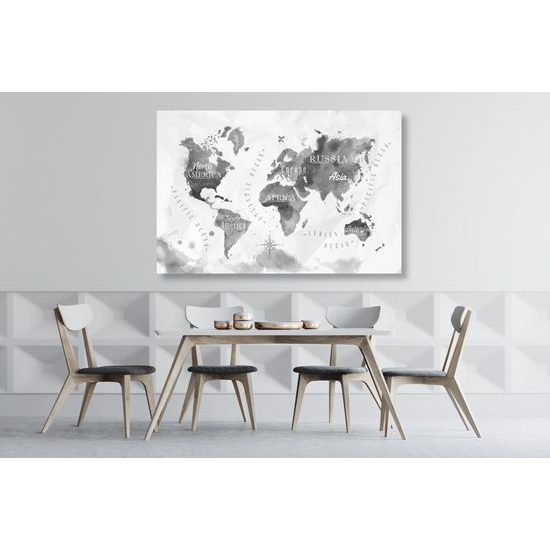 Obraz umelecká mapa sveta v čiernobielom prevedení