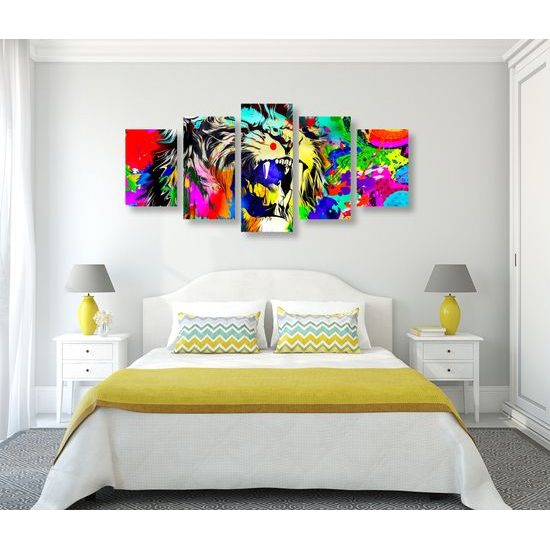 5-dielny obraz levia hlava v štýle pop art