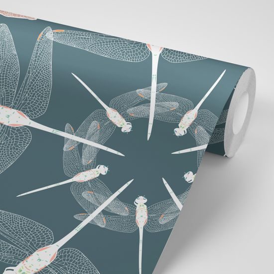 Samolepiaca tapeta pôvabné vážky na modrom pozadí