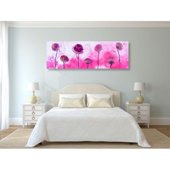 Obraz kvety zahalené v ružovom dyme