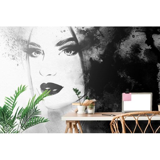 Samolepiaca tapeta neobyčajná ženská tvár v čiernobielom prevedení