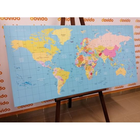 Obraz prehľadná mapa sveta na modrom pozadí