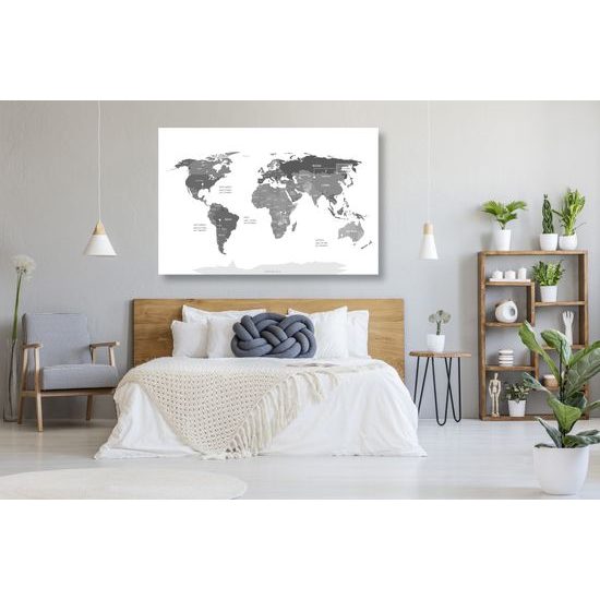 Obraz na korku pútavá mapa sveta v okúzľujúcom čiernobielom prevedení