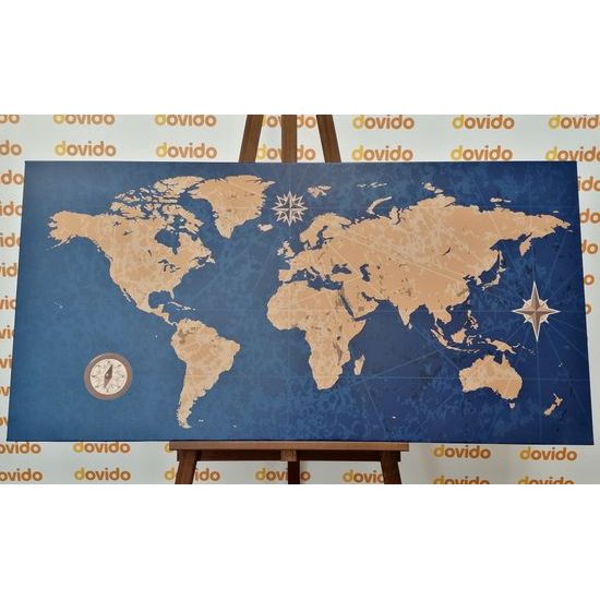 Obraz vintage mapa sveta v modrom prevedení
