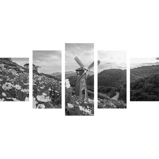 5-dielny obraz kúzelná krajina v čiernobielom prevedení