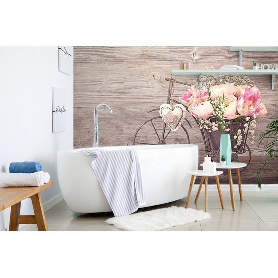 Samolepiaca tapeta bicykel s kvetmi vo vintage štýle