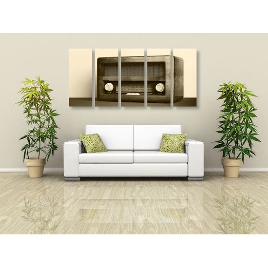 5-dielny obraz staré rádio v sépiovom prevedení