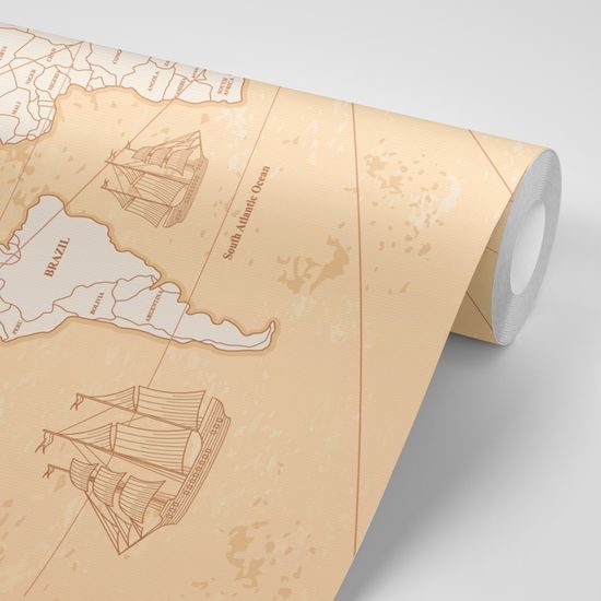 Samolepiaca tapeta béžová mapa sveta pre dobrodruhov