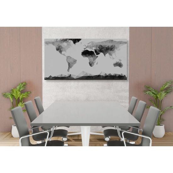 Obraz mapa sveta tvorená mnohouholníkmi v čiernobielom prevedení