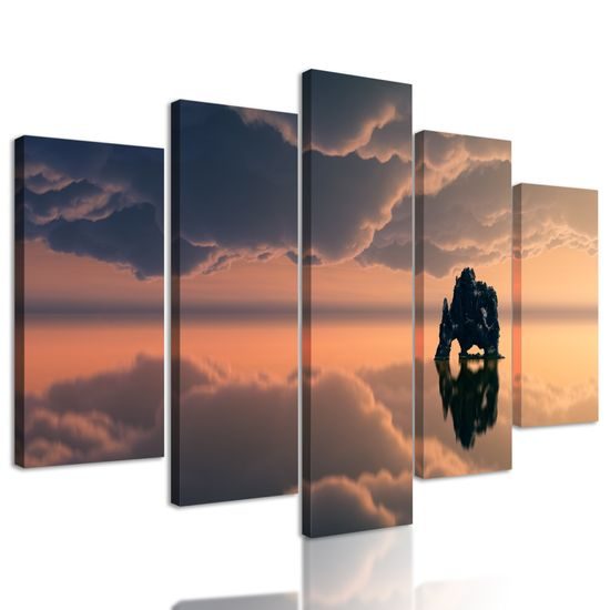 5-dielny obraz skala uprostred mora