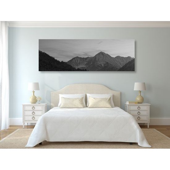 Obraz krása horského štítu v čiernobielom prevedení