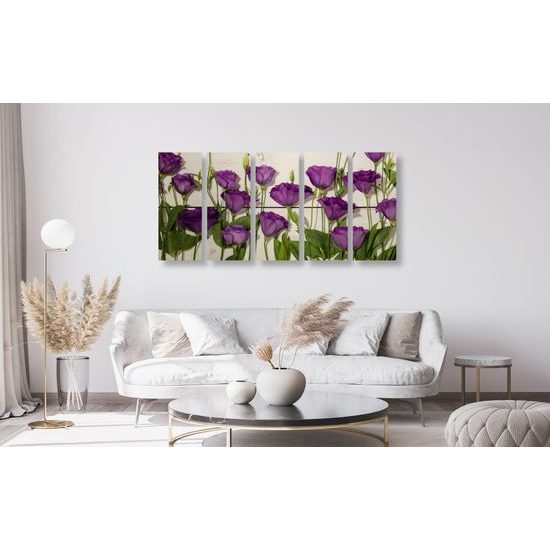 5-dielny obraz nádherné kvety s dreveným pozadím