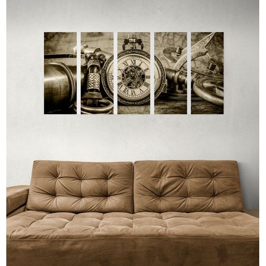 5-dielny obraz historické luxusné hodinky v sépiovom prevedení