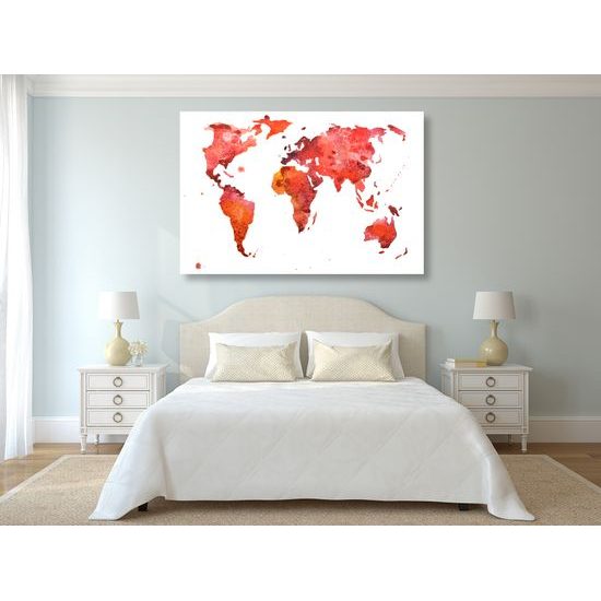 Obraz mapa sveta v červenom prevedení