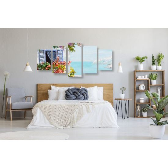 5-dielny obraz maľované Santoríni a výhľad na more