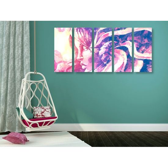 5-dielny obraz maľovaná abstrakcia ženskej tváre