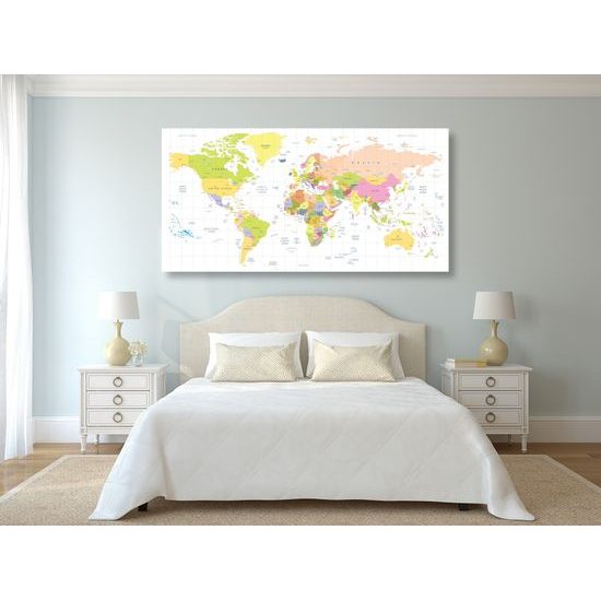 Obraz na korku prehľadná mapa sveta na bielom pozadí
