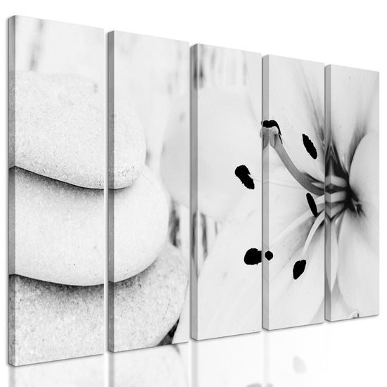 5-dielny obraz Feng Shui zátišie v čiernobielom prevedení