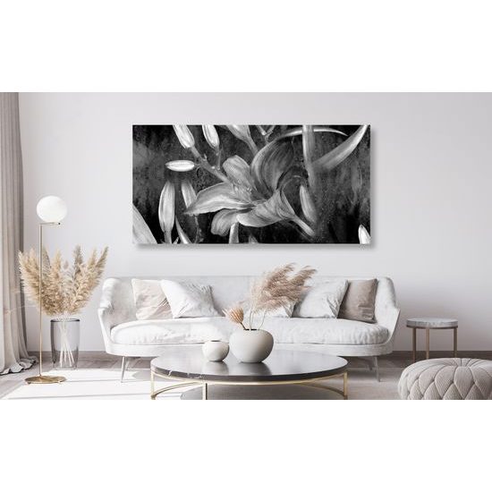Obraz maľovaná ľalia v čiernobielom prevedení