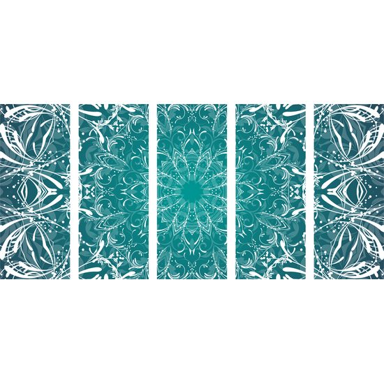 5-dielny obraz Mandala v modro-zelenom prevedení