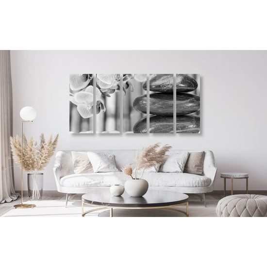 5-dielny obraz bambusová Zen záhrada v čiernobielom prevedení