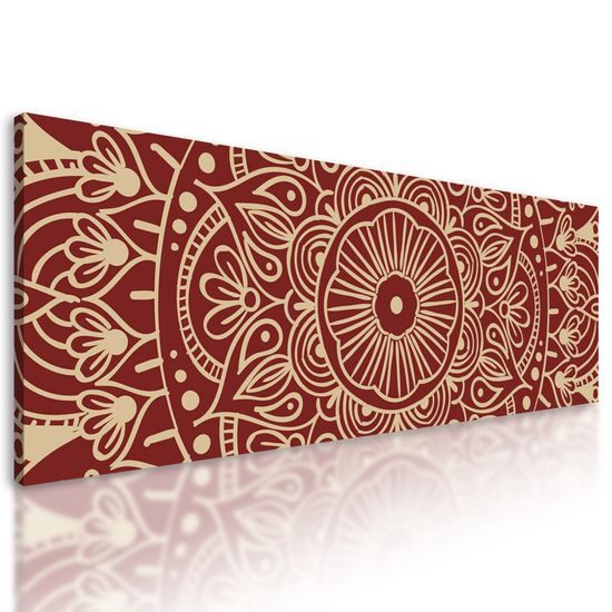 Obraz biela Mandala doplnená bordovou farbou