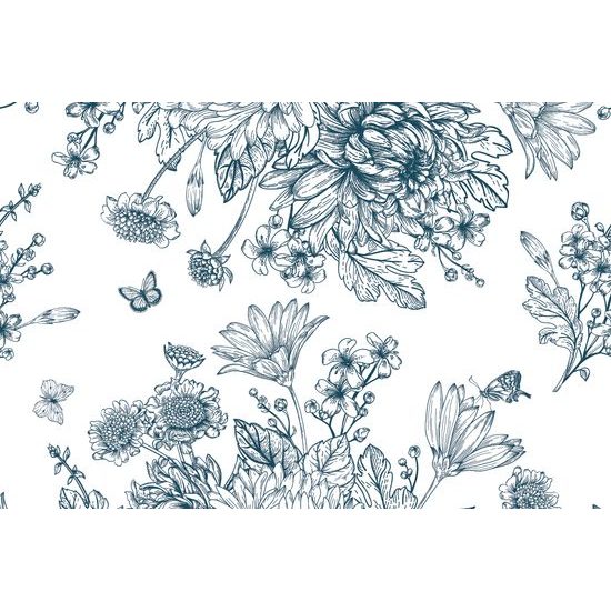 Tapeta maľovaná kytica v čiernobielom prevedení