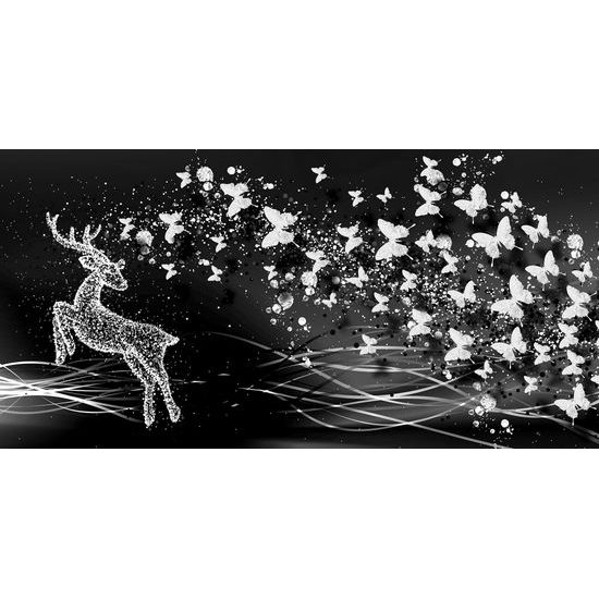 Obraz abstrakcia vesmírneho Jeleňa v čiernobielom prevedení