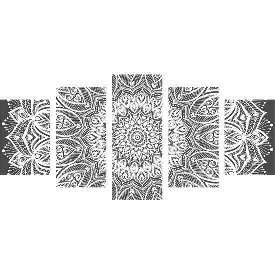 5-dielny obraz nekonečná Mandala v čiernobielom prevedení