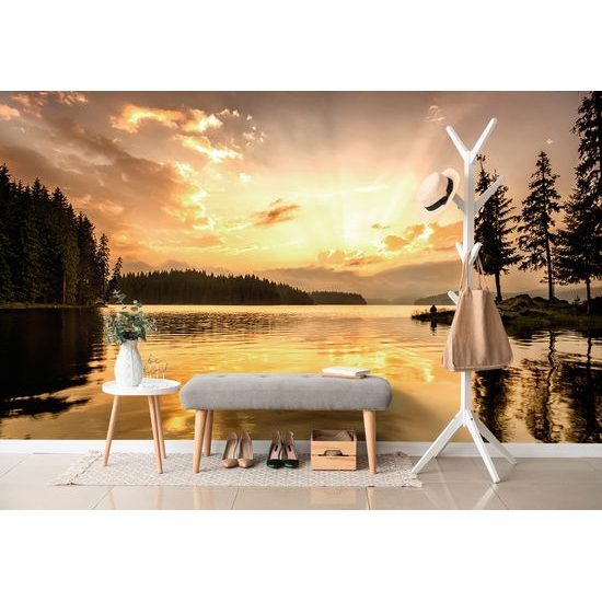 Originálna samolepiaca fototapeta jazero v objatí hôr