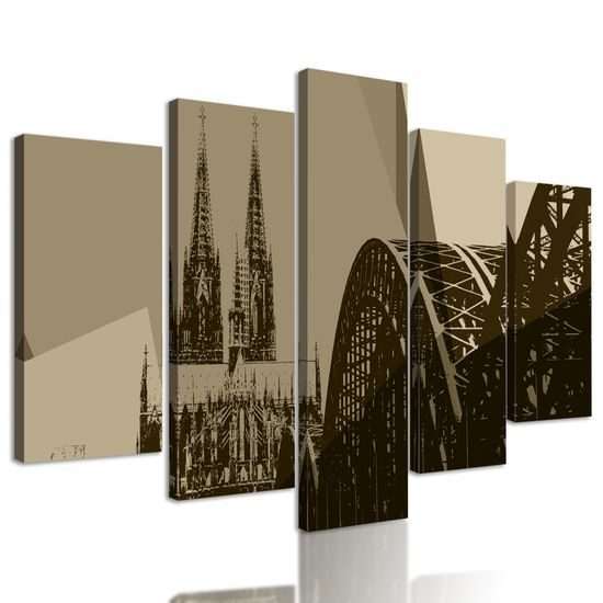 5-dielny obraz Kolínsky most v sépivom prevedení