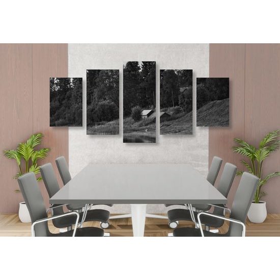 5-dielny obraz ukľudnujúca príroda v čiernobielom prevedení